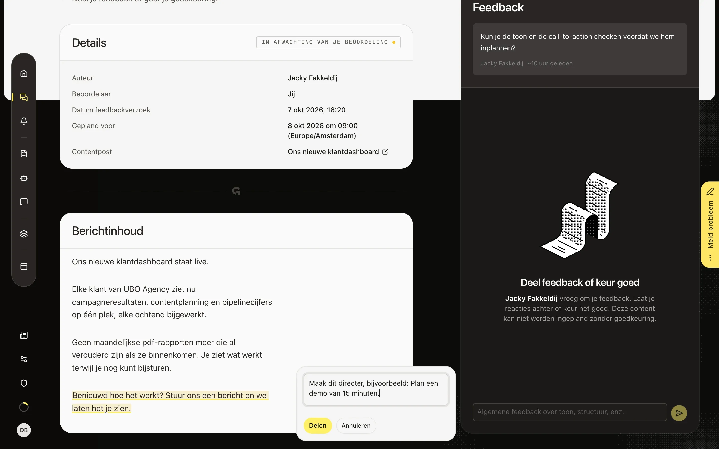 Reageer op de tekst – Feedback en goedkeuringen beoordelen