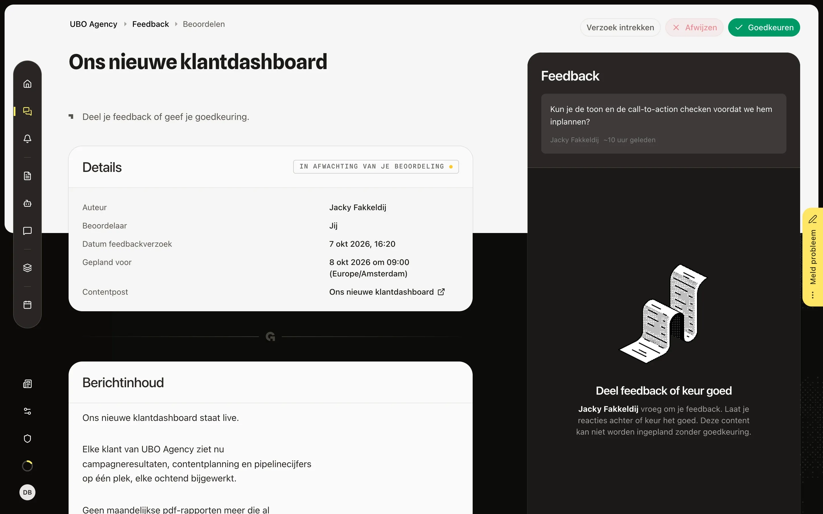 Open het verzoek – Feedback en goedkeuringen beoordelen