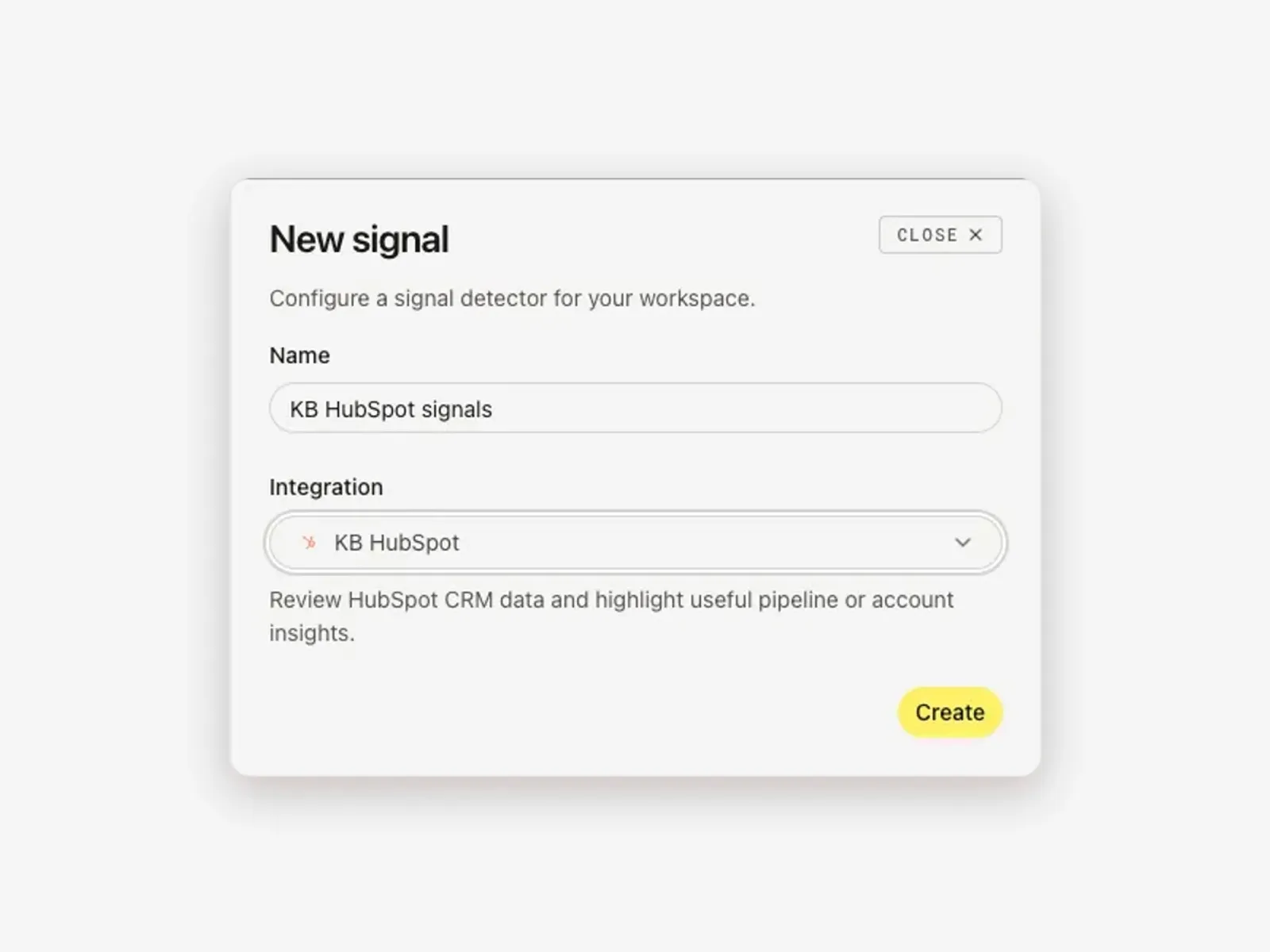 Use case: signal tracker managed Creating a signal detector in Growf on a connected HubSpot account