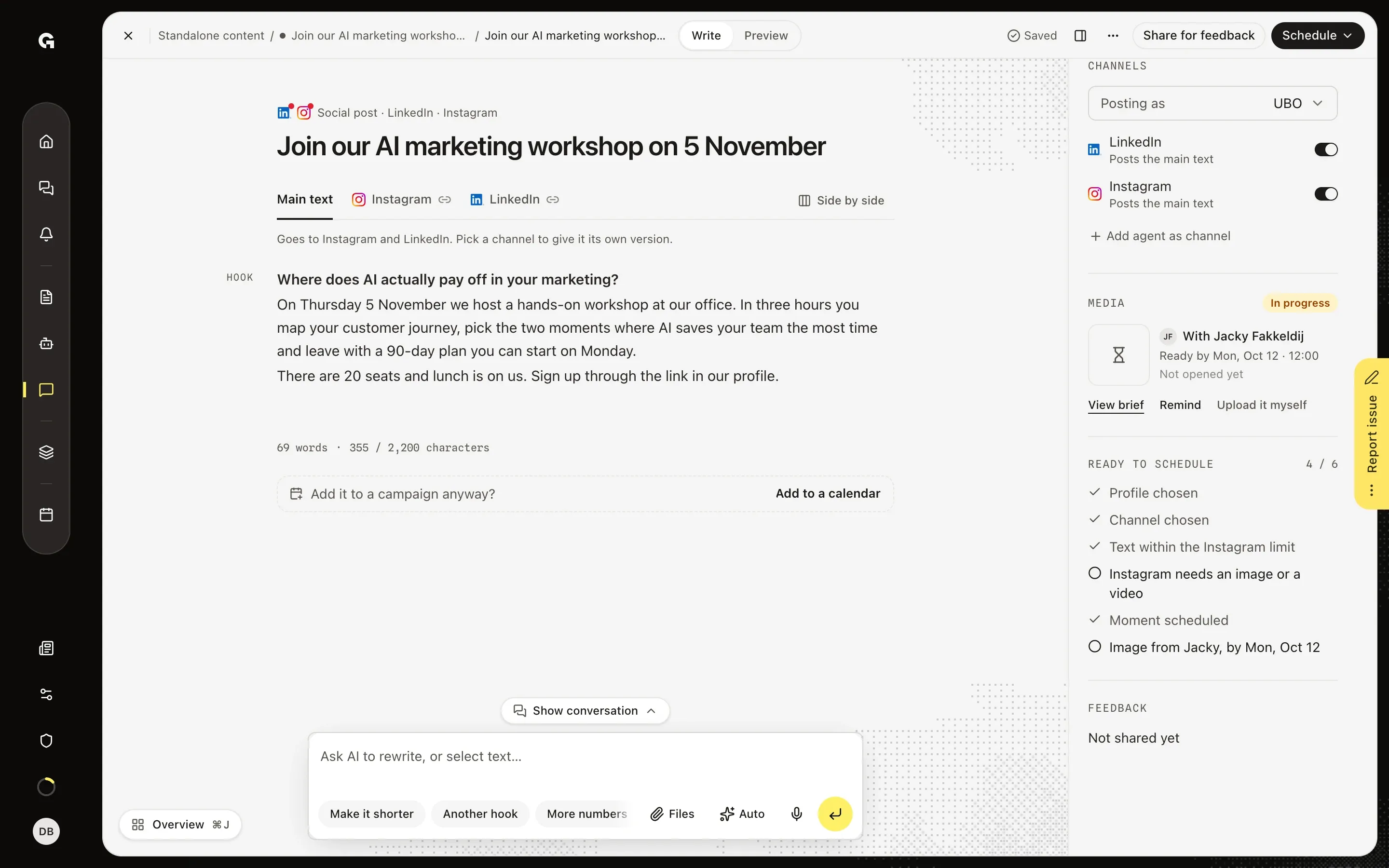 Follow up on the brief – Brief a designer from a post