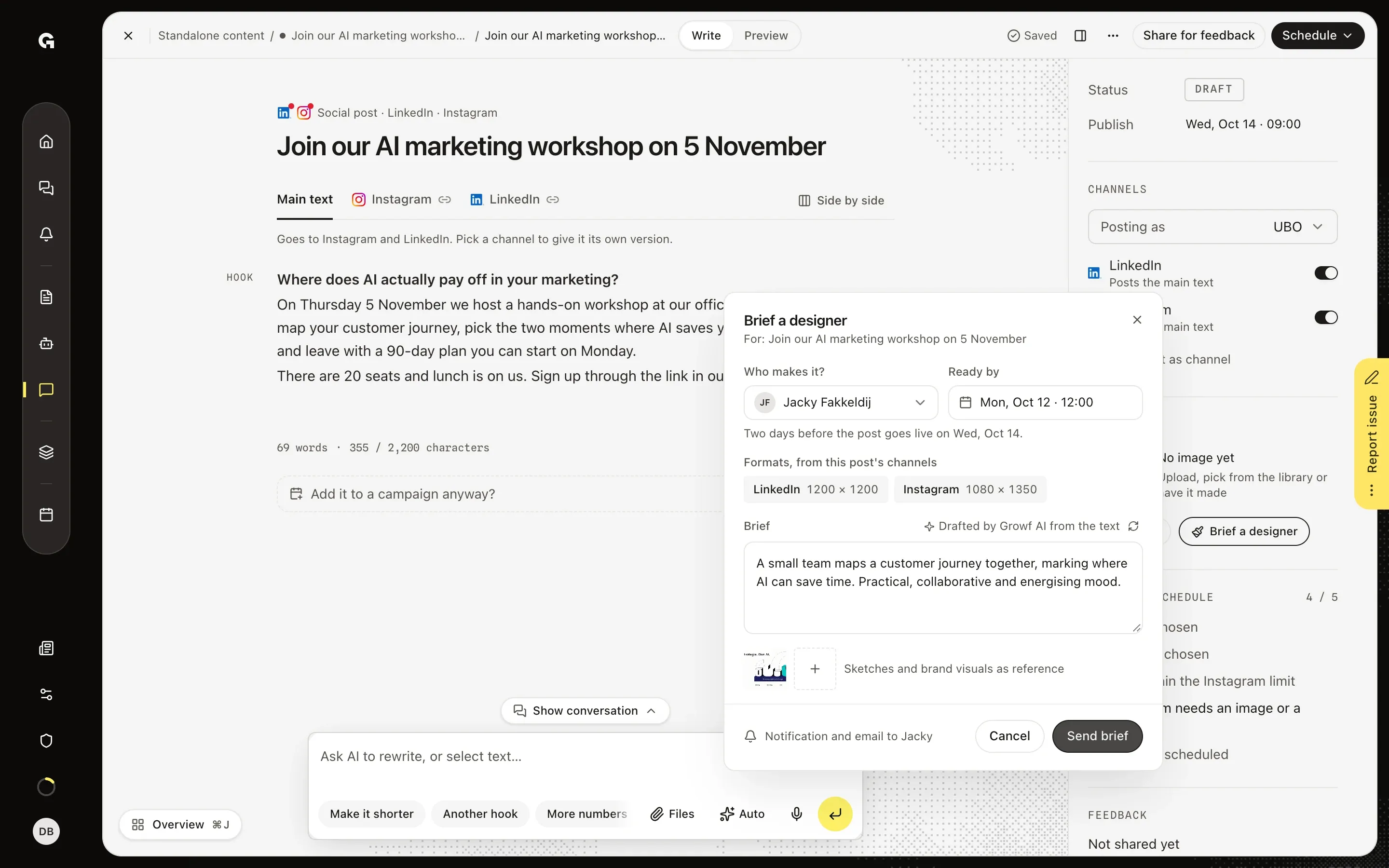 Write and send the brief – Brief a designer from a post