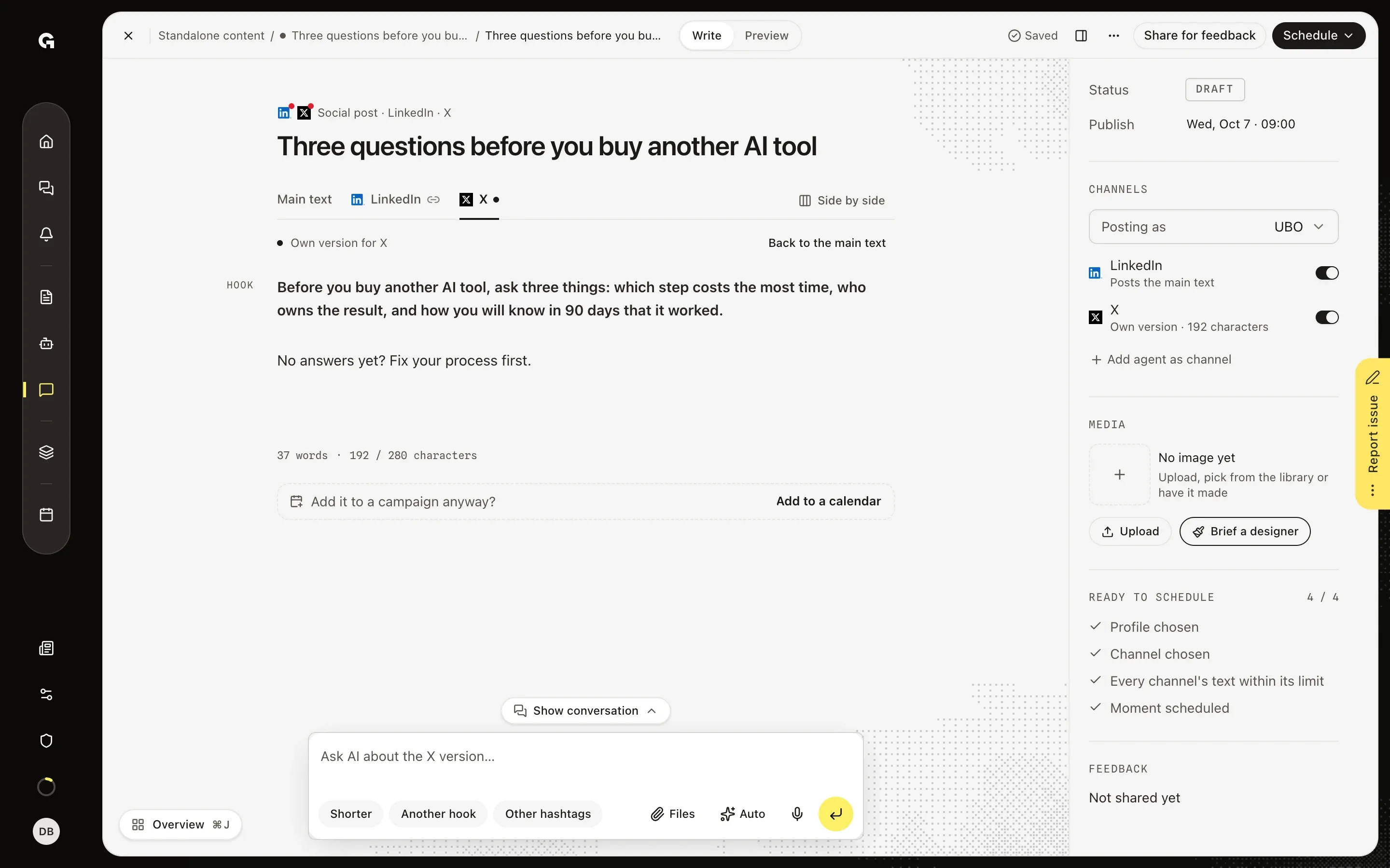 Edit a channel's own version – Give a channel its own text