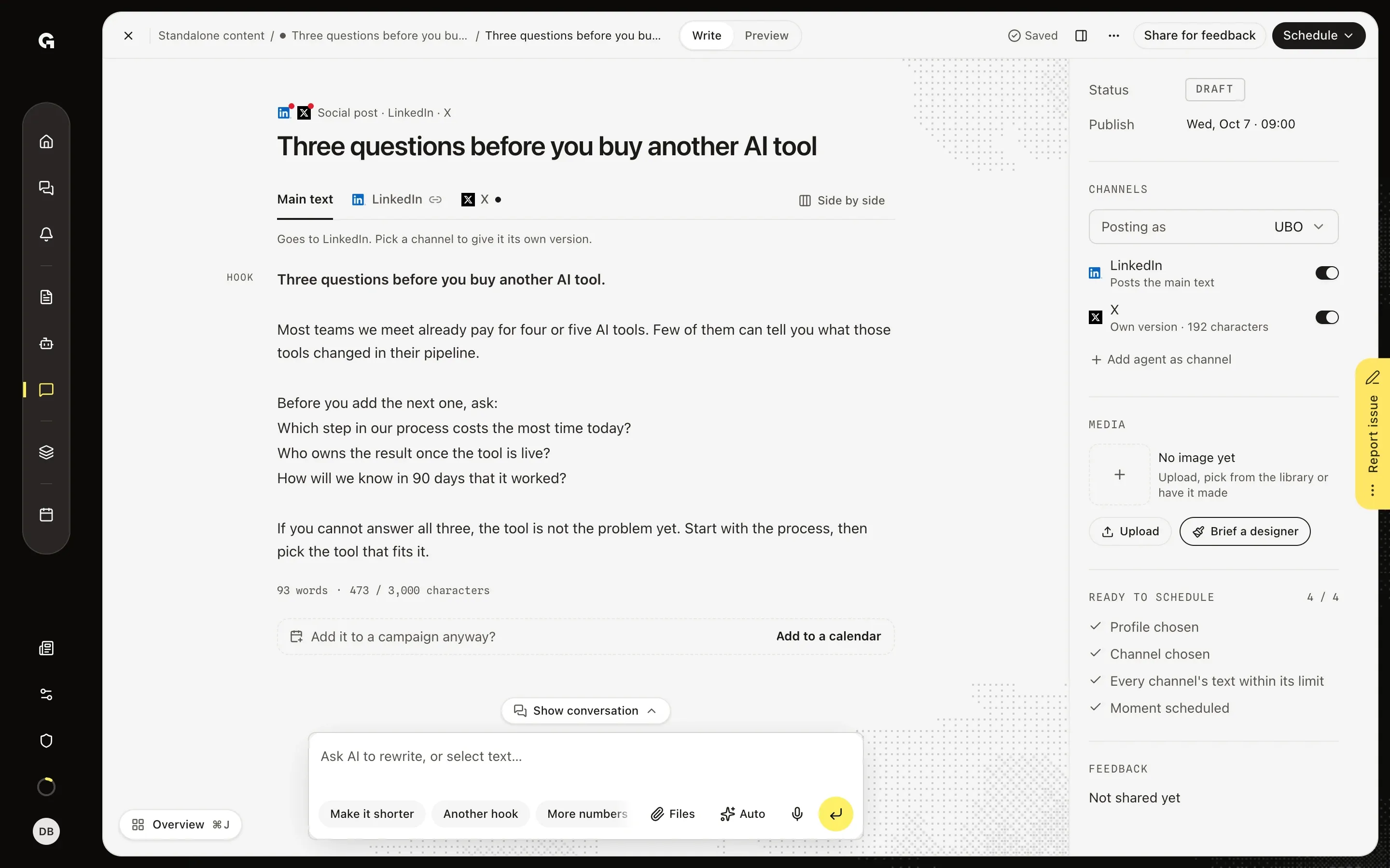 See what each channel posts – Give a channel its own text
