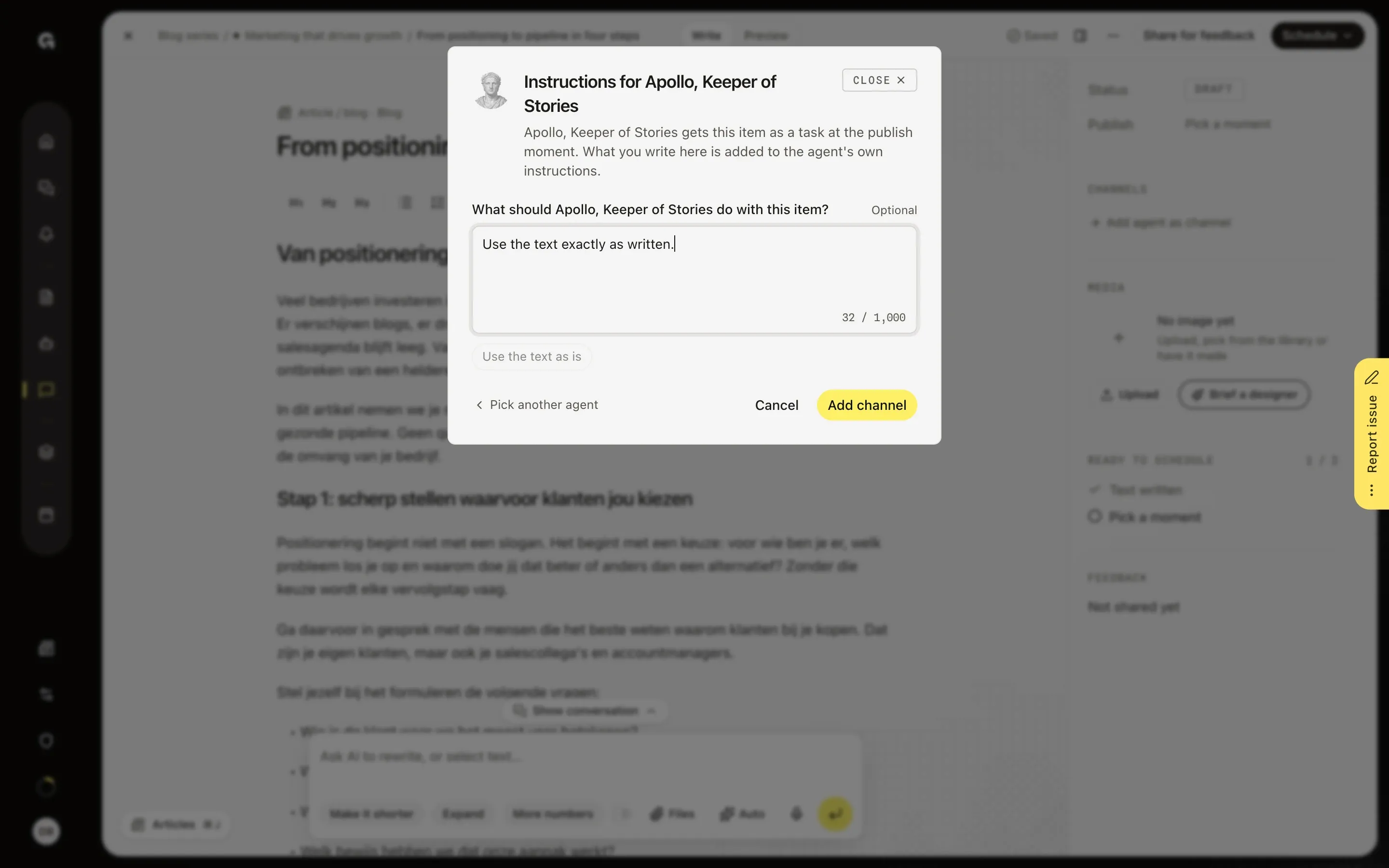 Tell the agent what to do – Hand a post to an agent