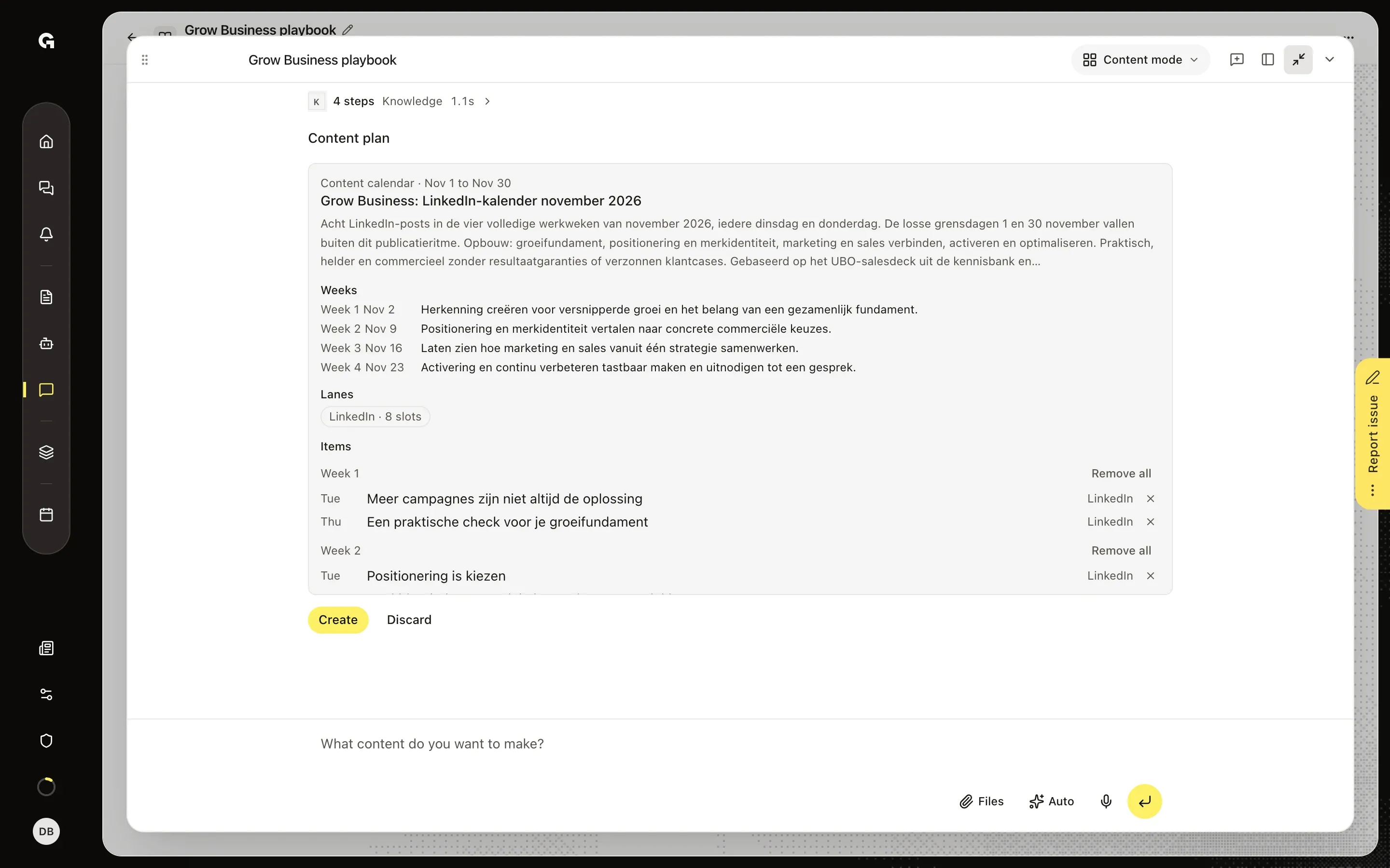 Check the Content plan – Plan a content calendar with the chat