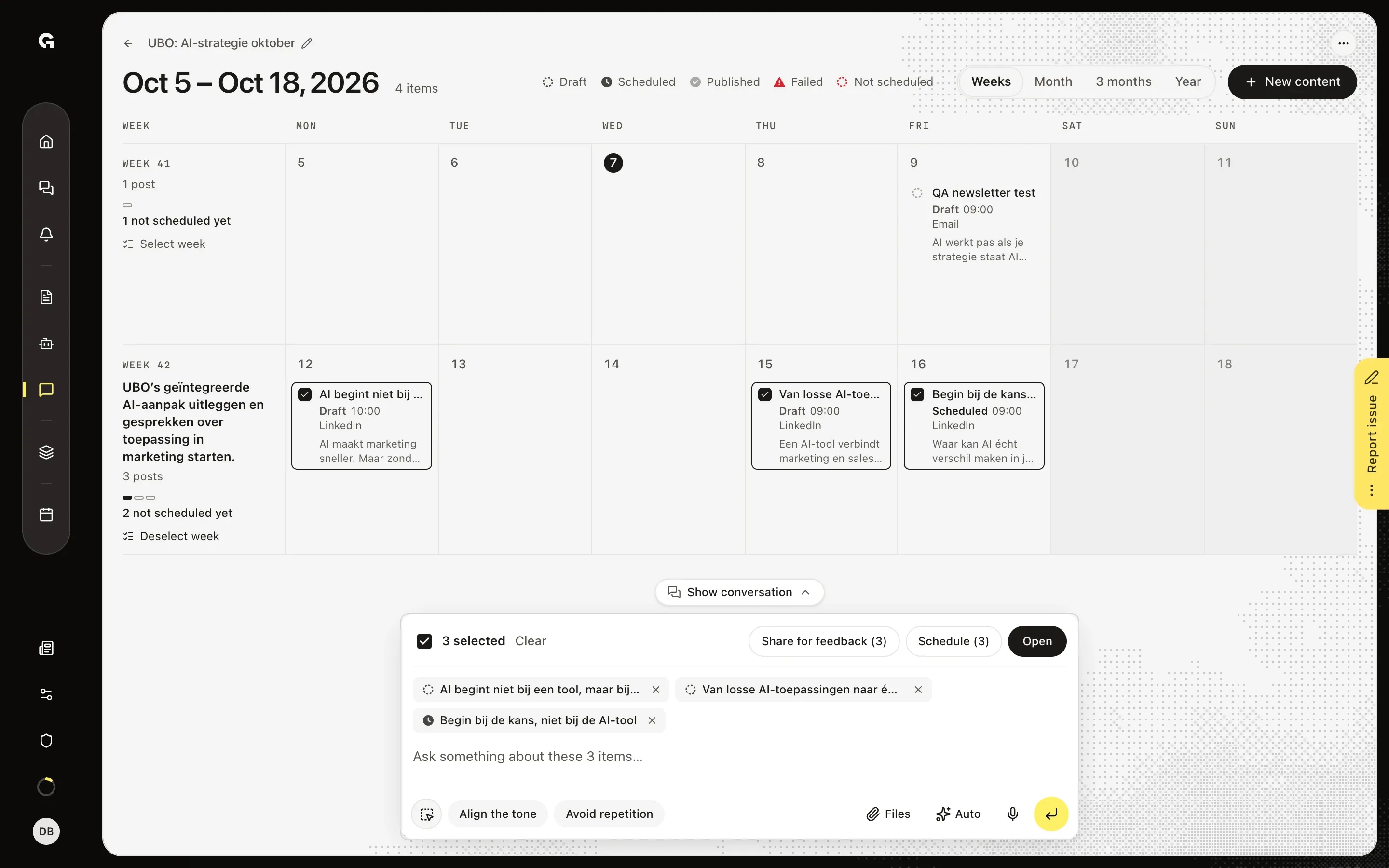 Select posts and act on them – Plan a content calendar with the chat