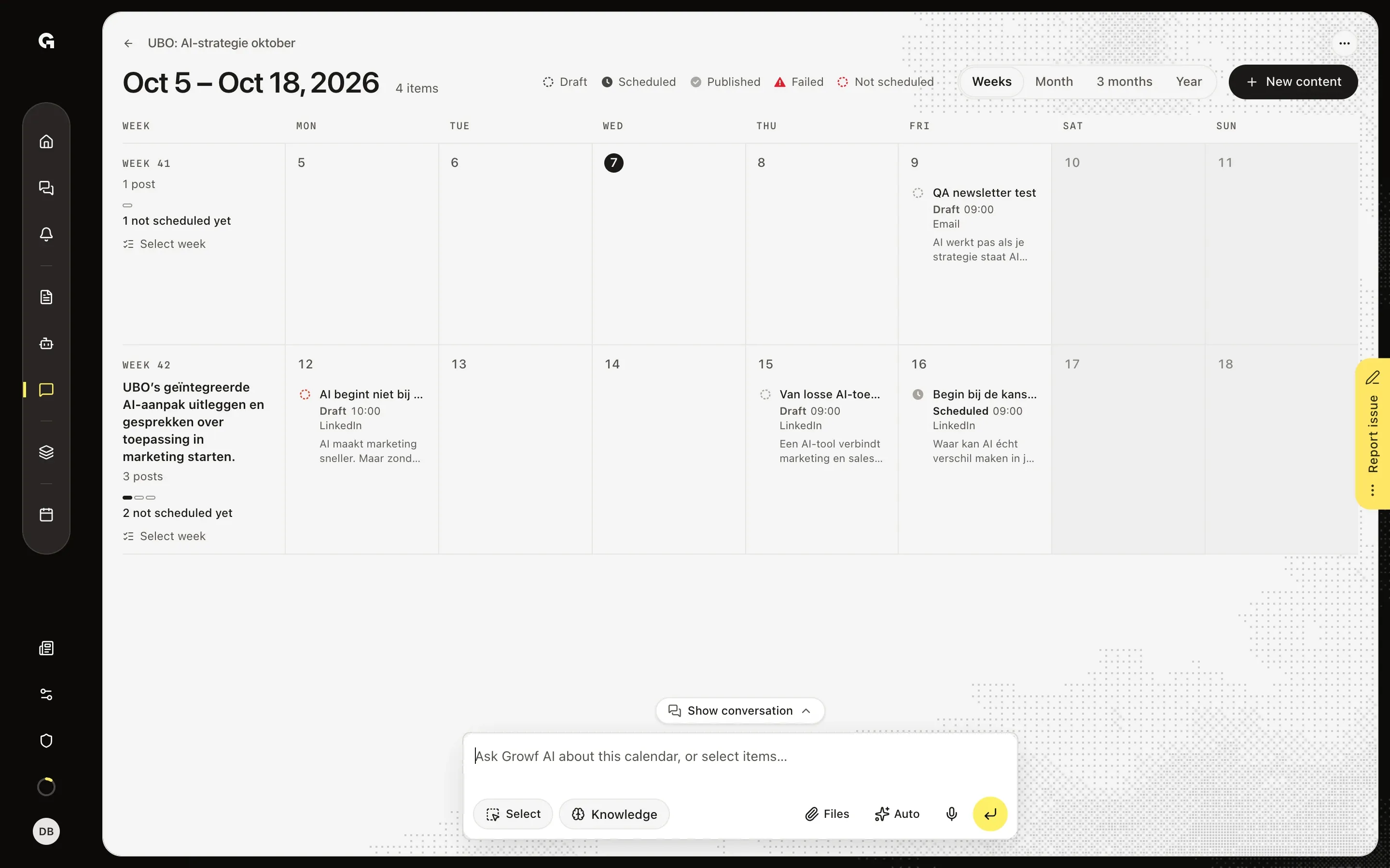 Create the project and work in its calendar – Plan a content calendar with the chat