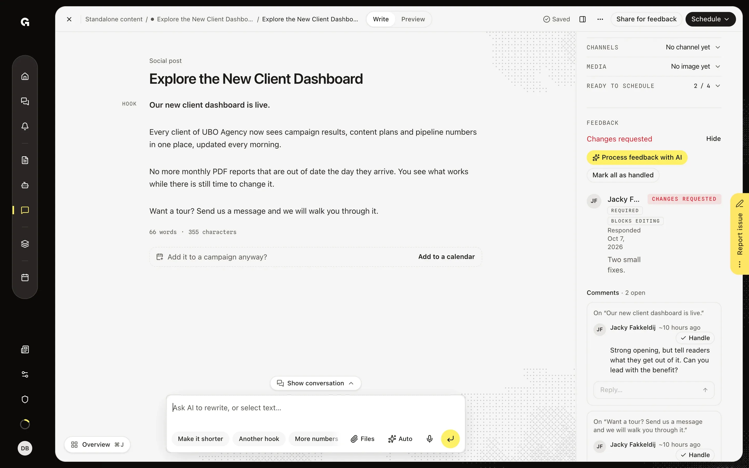 Read the feedback on the post – Process feedback on a post