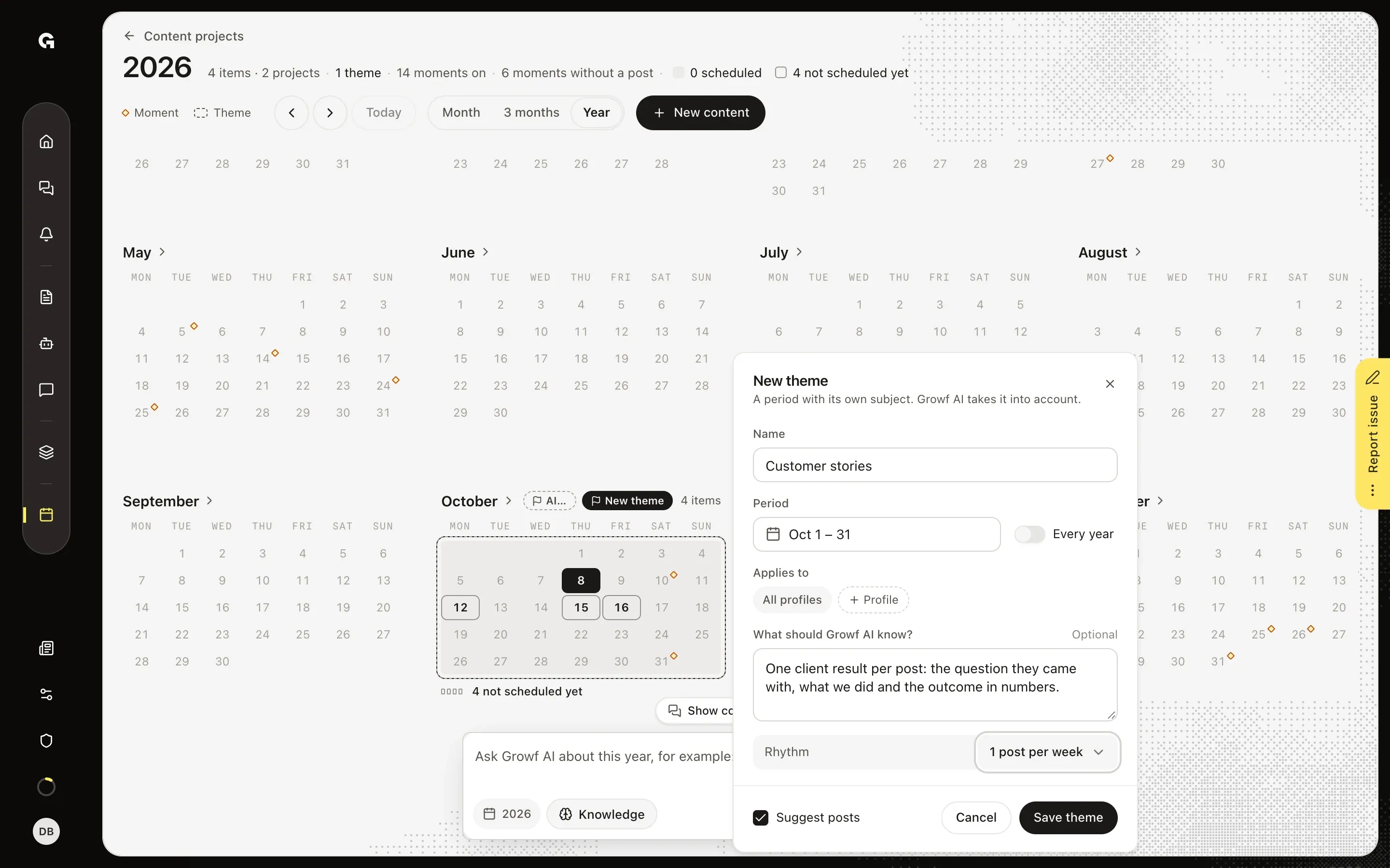 Fill in the theme – Set a theme in the calendar