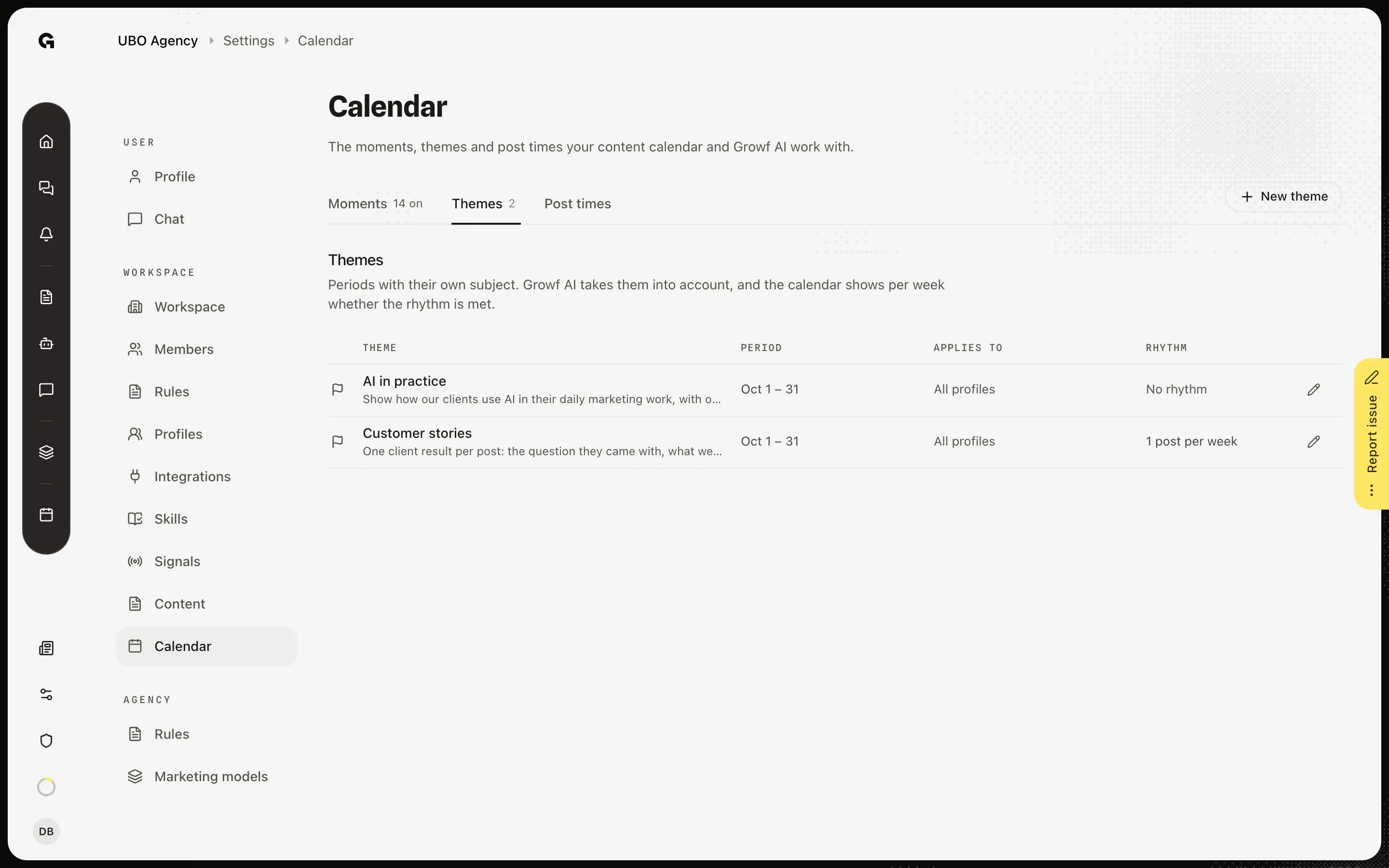 Manage every theme in Settings – Set a theme in the calendar