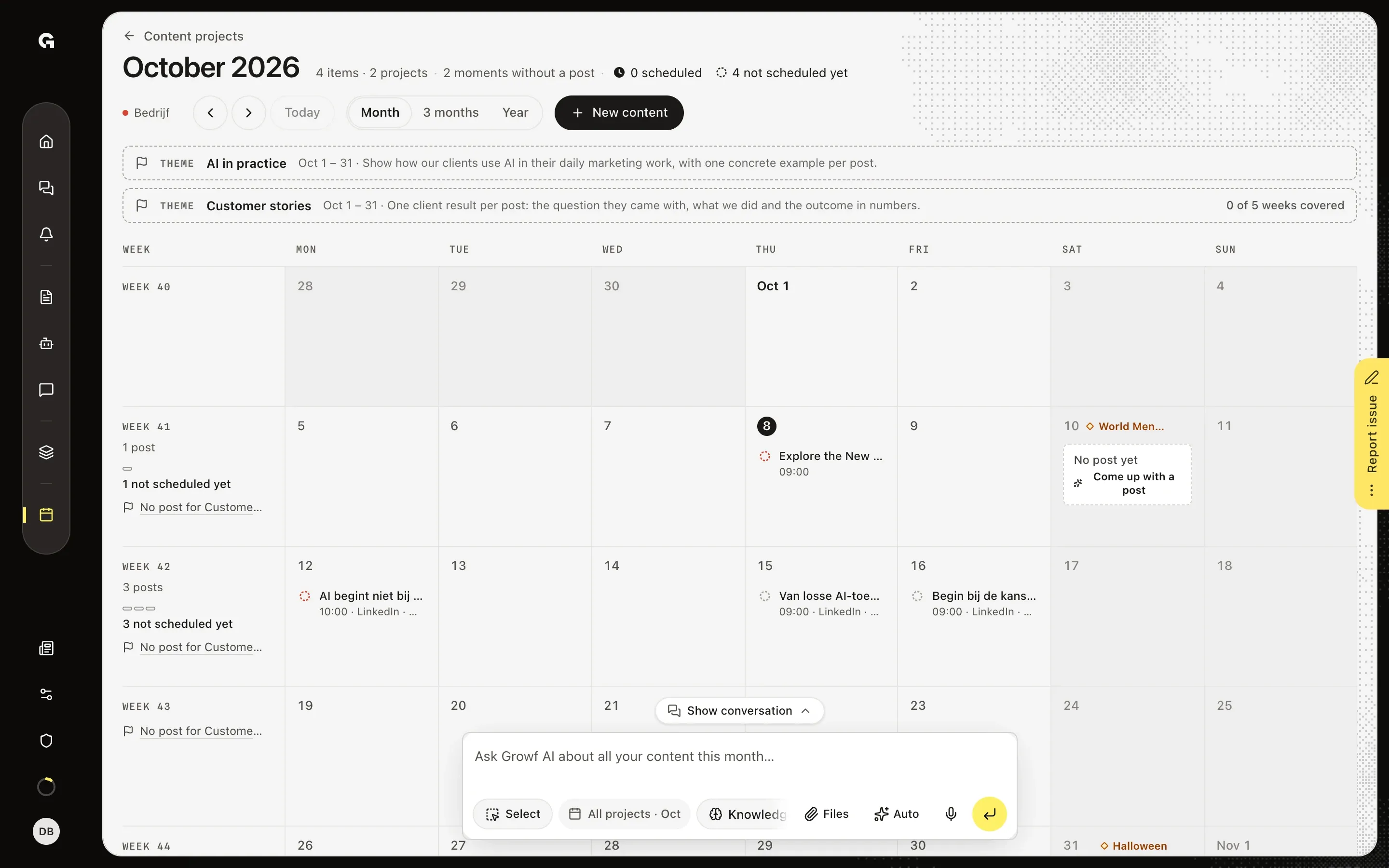 See which weeks still need a post – Set a theme in the calendar