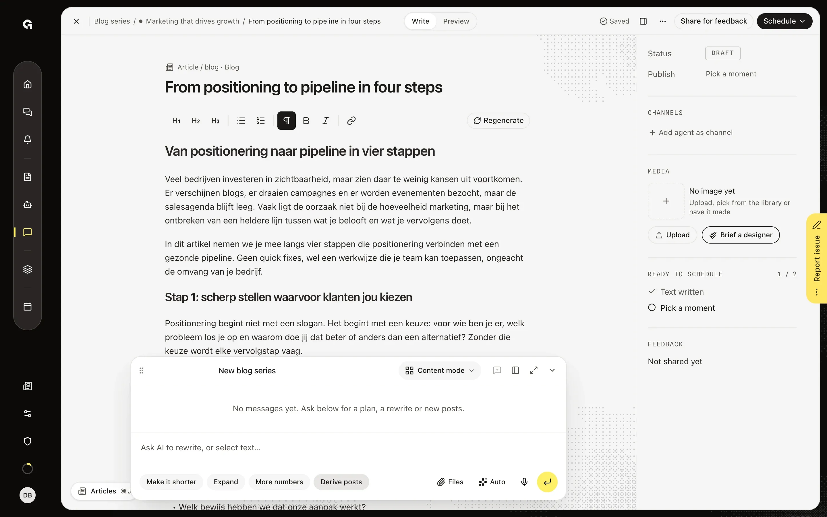 Click Derive posts – Turn an article into posts