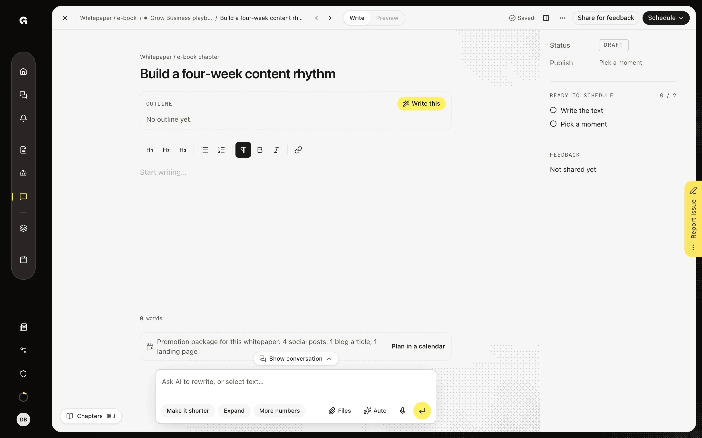 Write a part from its outline – Write a blog series, whitepaper or web copy