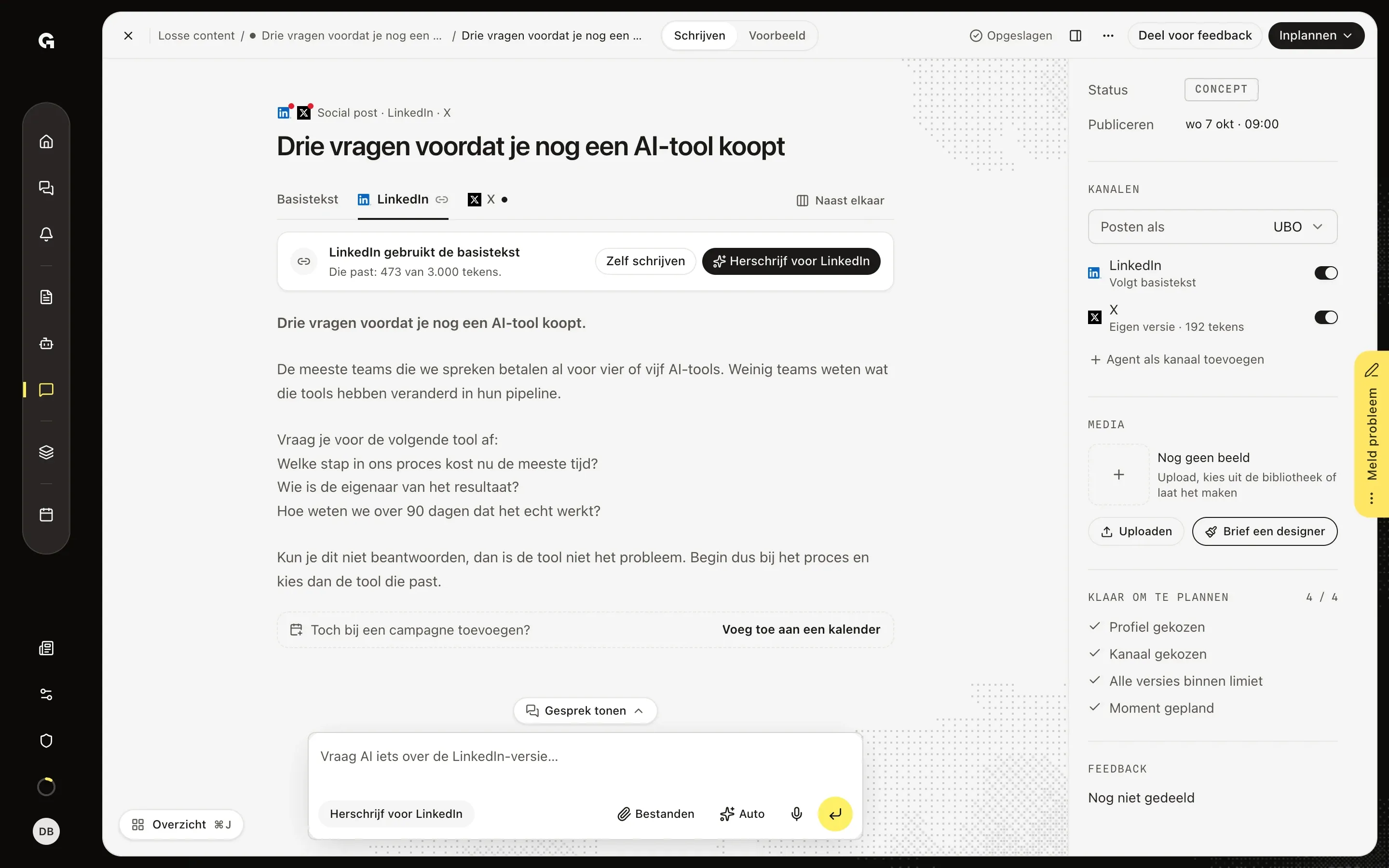 Schrijf een versie voor één kanaal – Geef een kanaal een eigen tekst