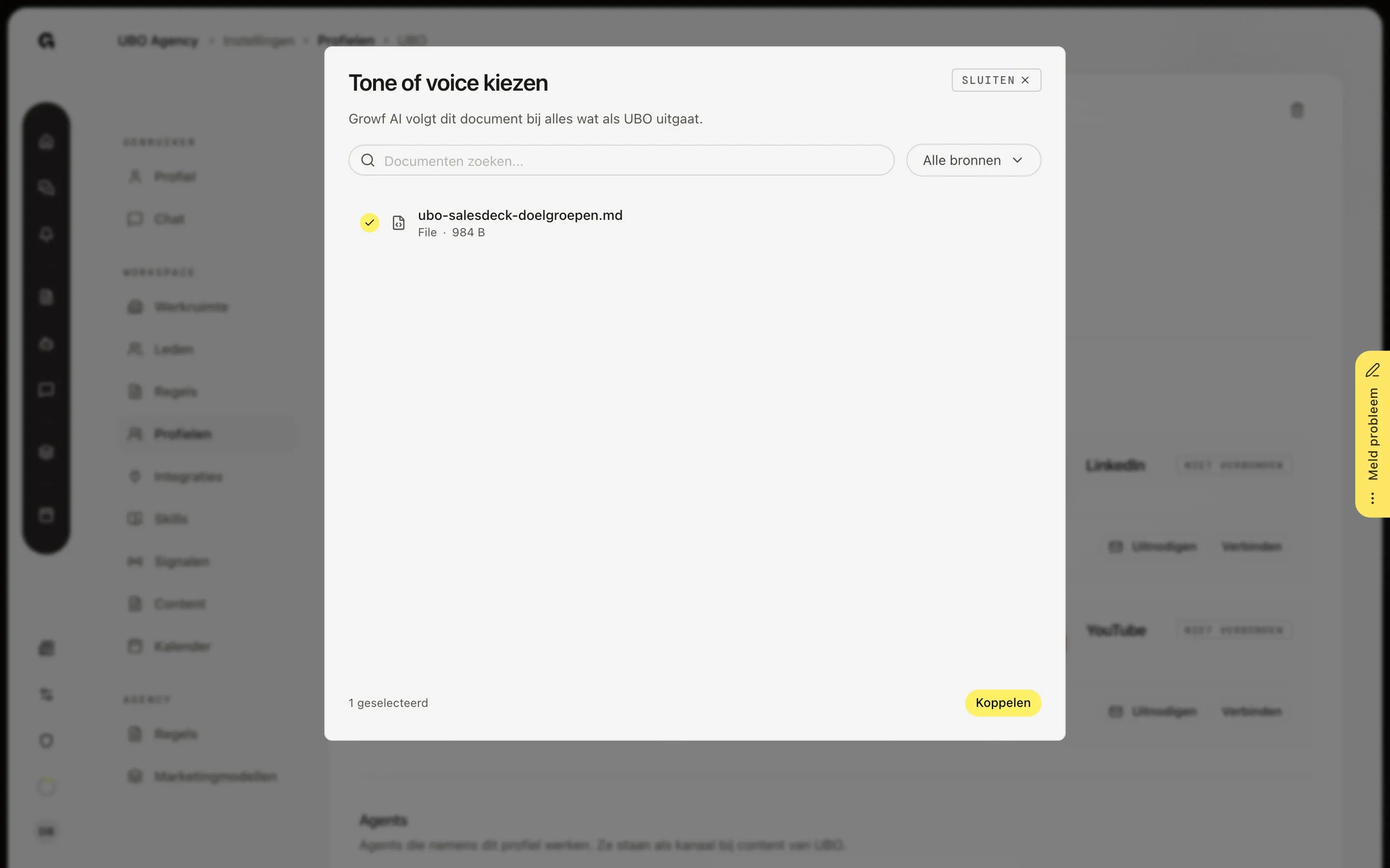 Of koppel een document uit Kennis – Geef een profiel een eigen tone of voice