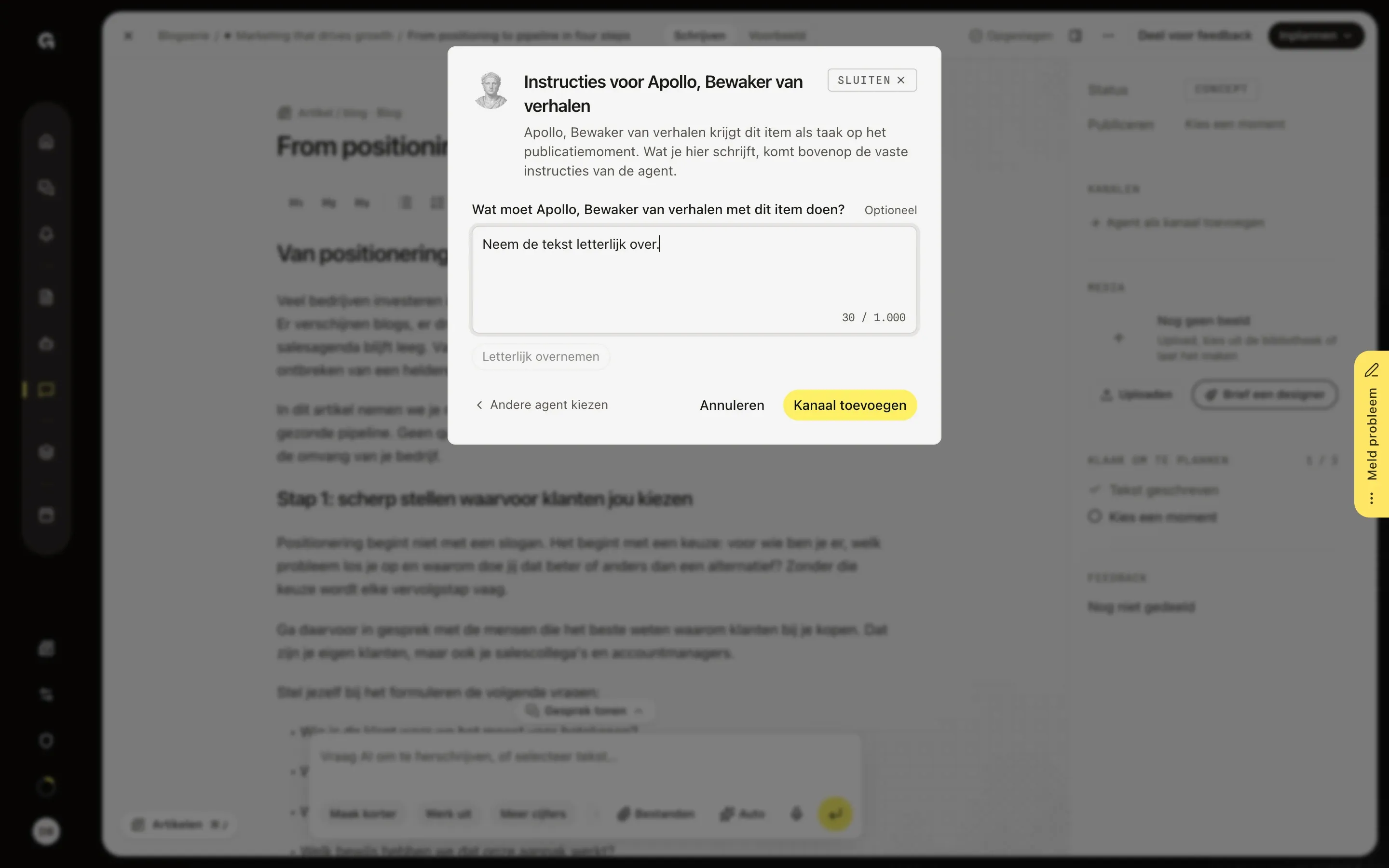 Vertel de agent wat hij moet doen – Geef een post aan een agent