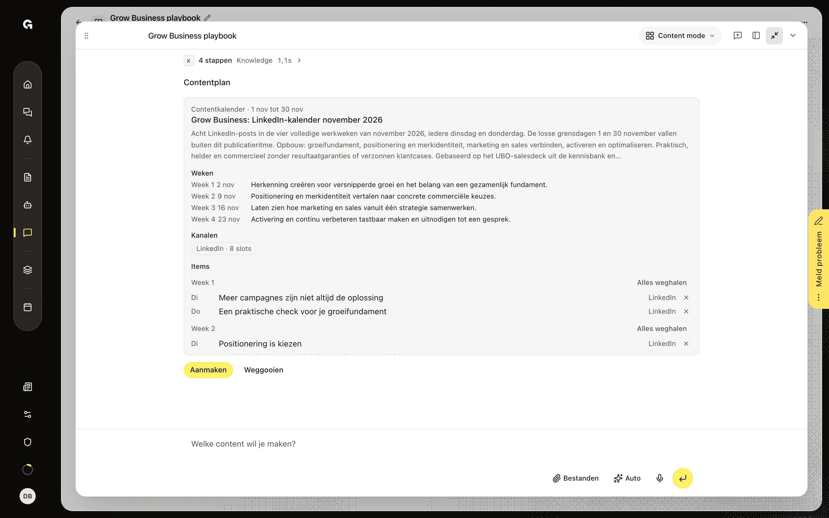 Controleer het contentplan – Plan een contentkalender met de chat