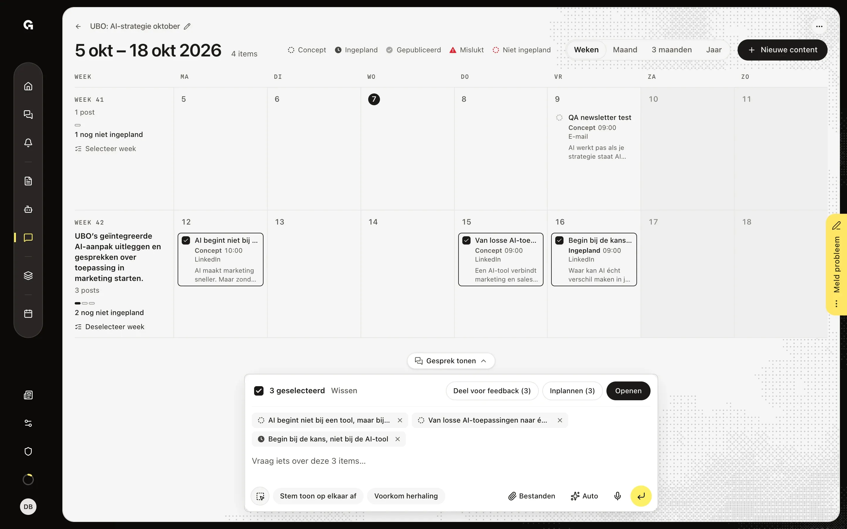 Selecteer posts en werk ermee – Plan een contentkalender met de chat