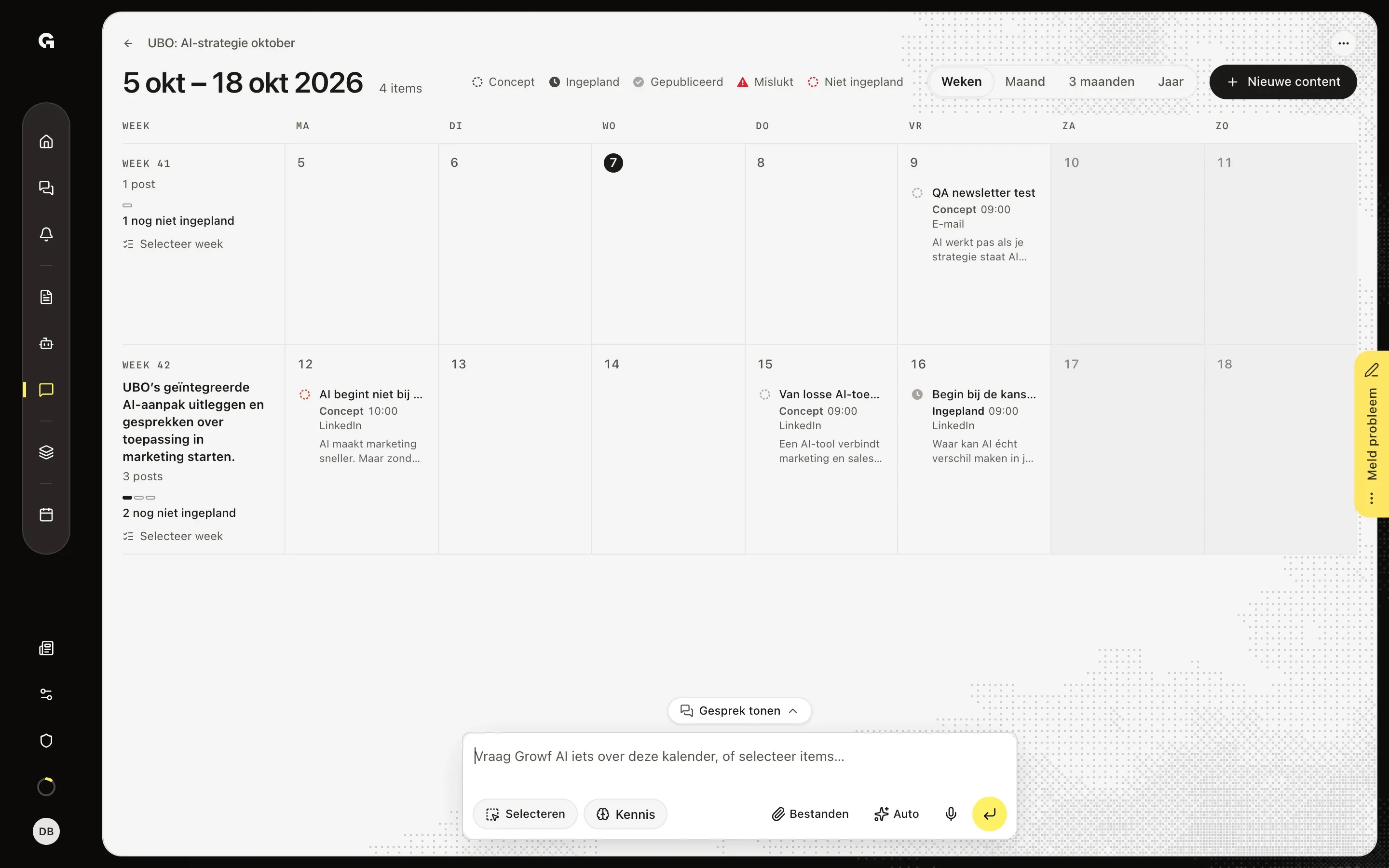 Maak het project aan en werk in de kalender – Plan een contentkalender met de chat