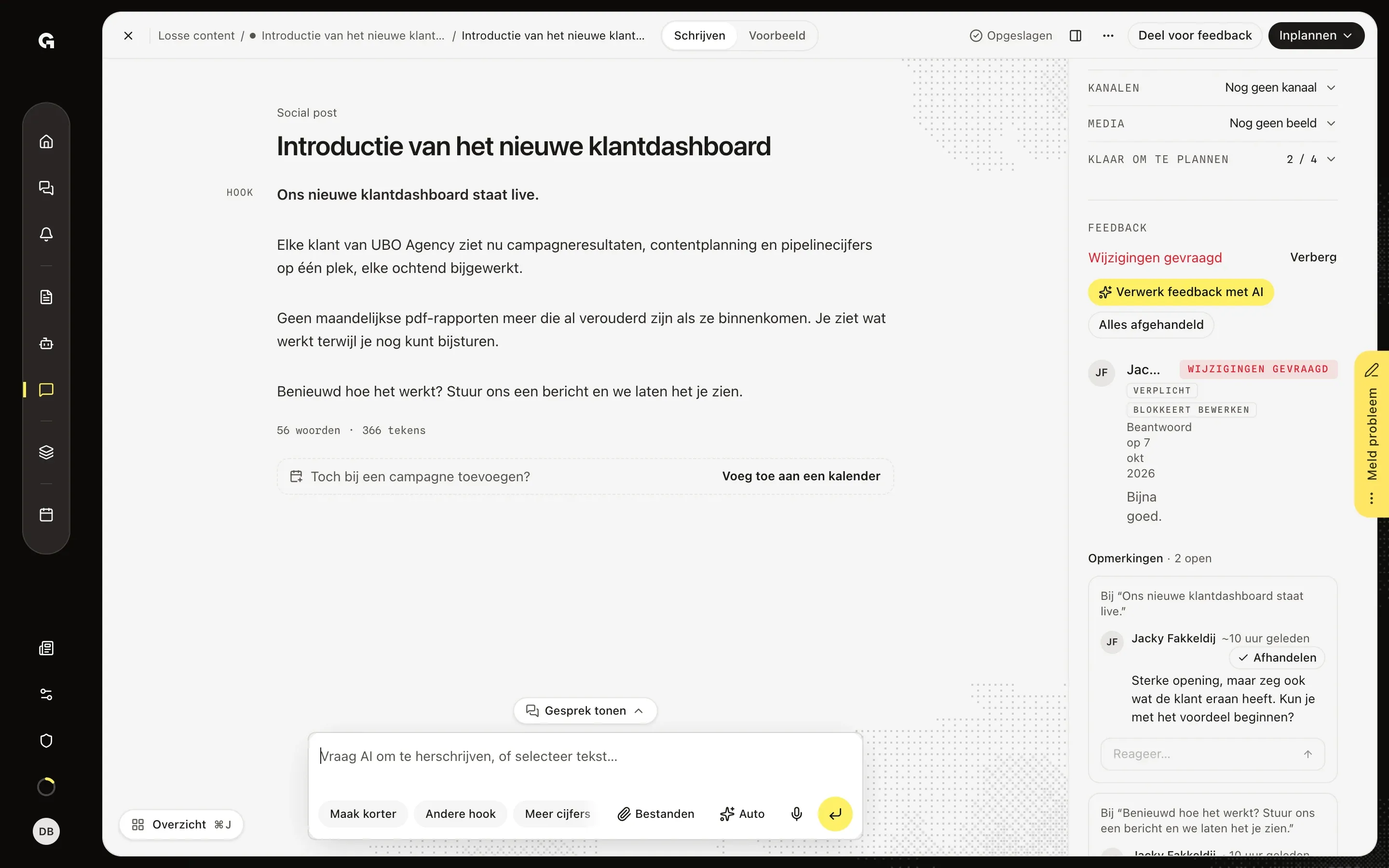 Lees de feedback op de post – Verwerk feedback op een post