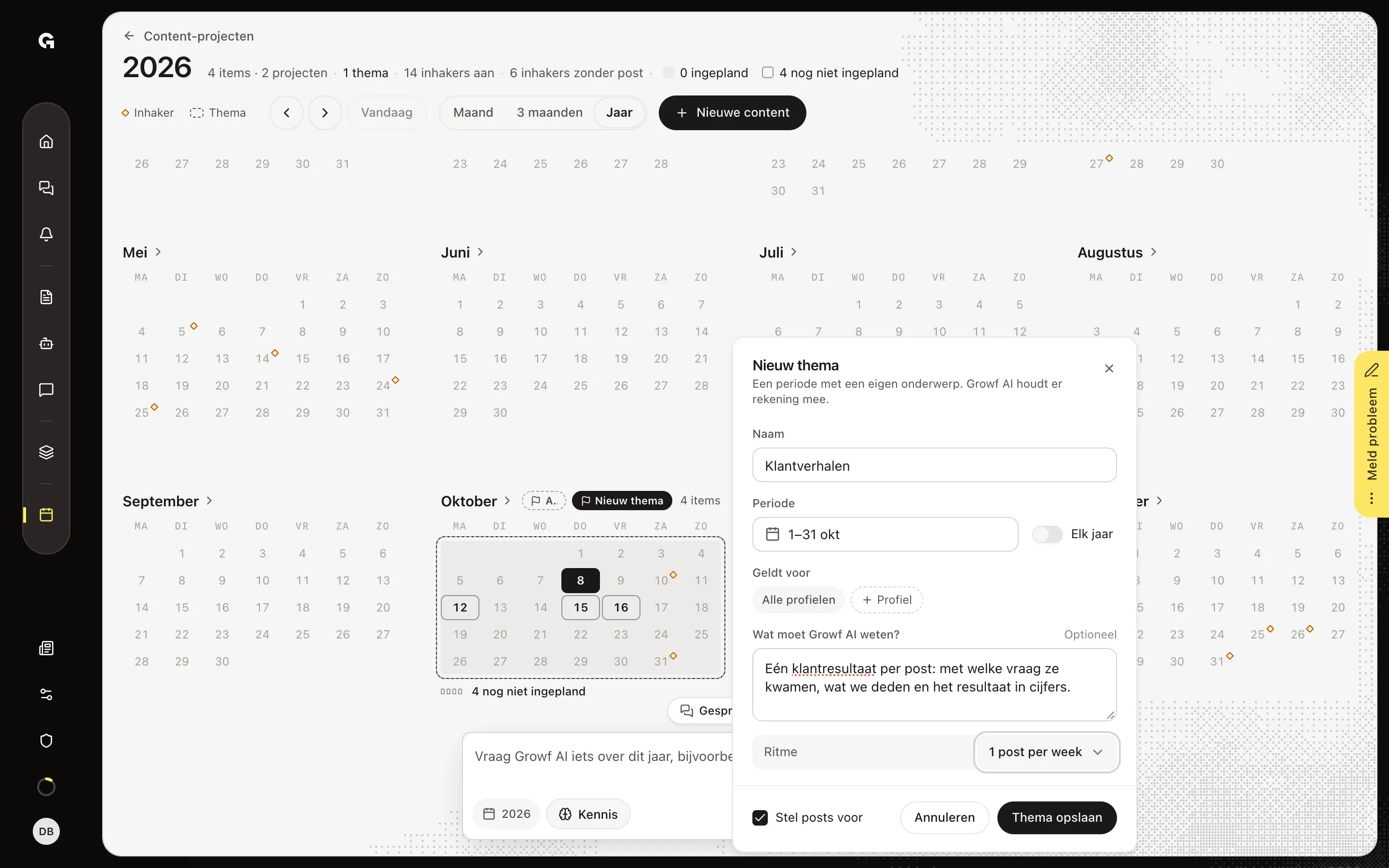 Vul het thema in – Zet een thema in de kalender