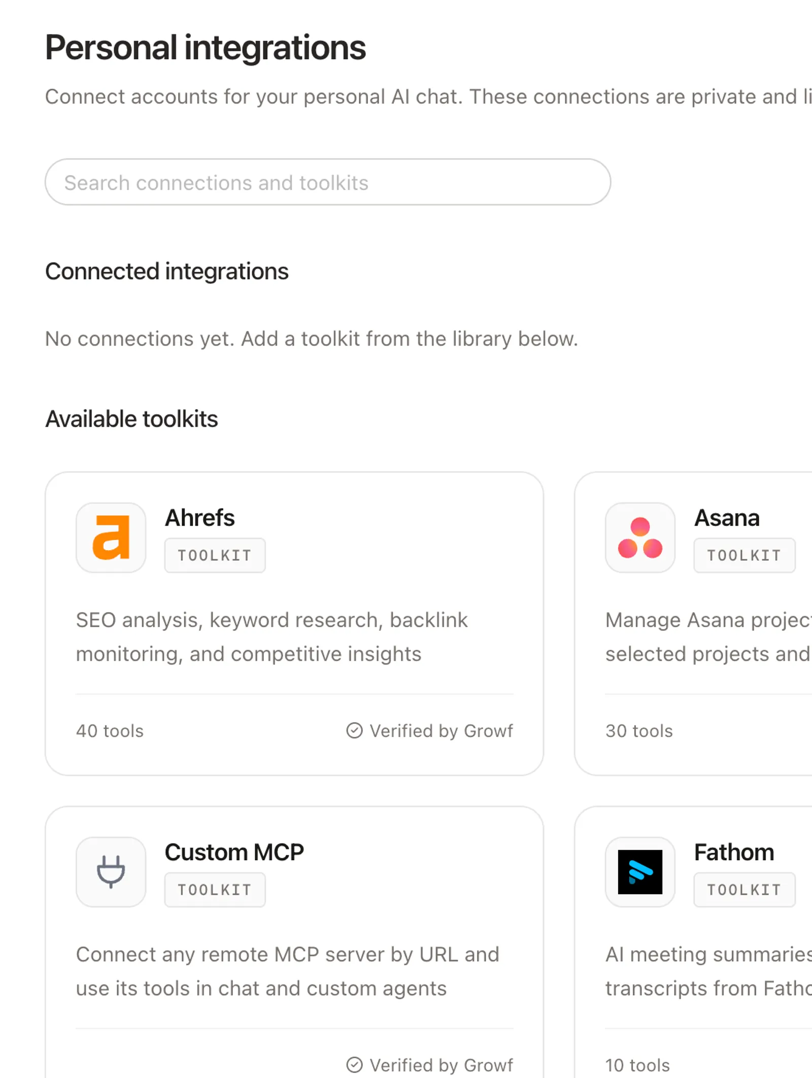 Personal workspace · Personal integrations